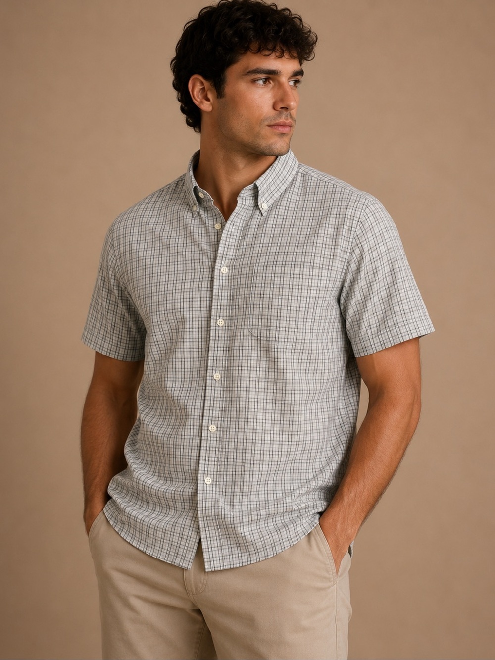 Arrow Men’s XL Classic Fit Gray Plaid Short Sleeve Button Down Shirt